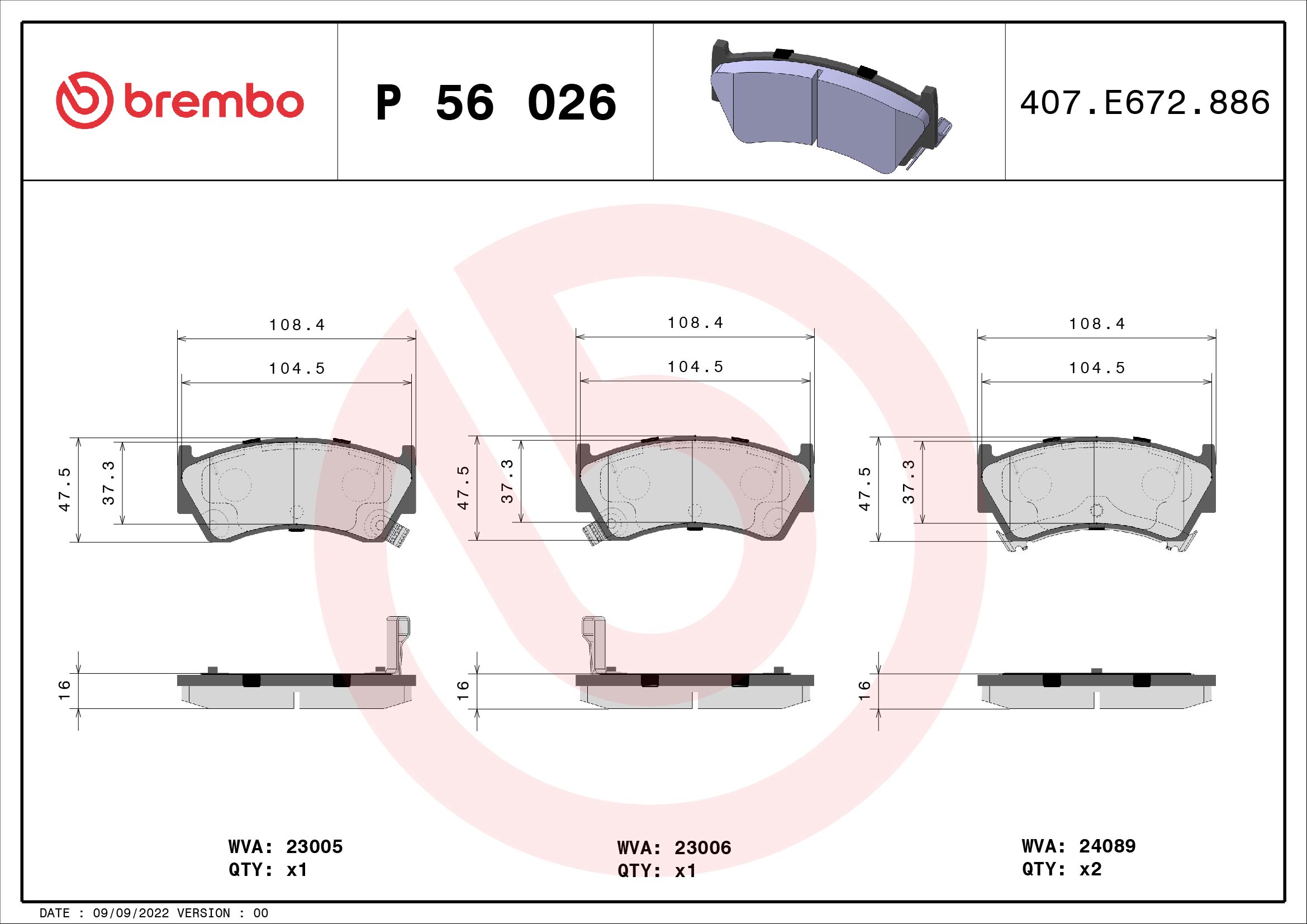 A.B.S. P 56 026 BREMBO Bremsbelagsatz, Scheibenbremse